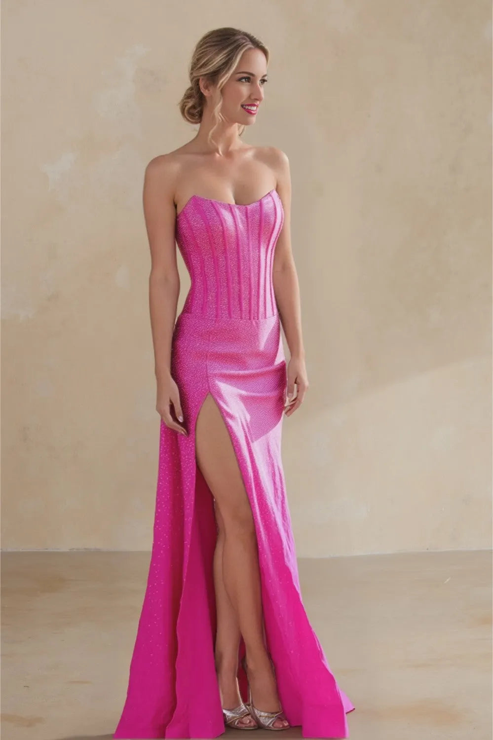 Vibrant Mermaid Sweetheart Strapless Sequin-Embellished Open-Back Floor-Length Prom Dress