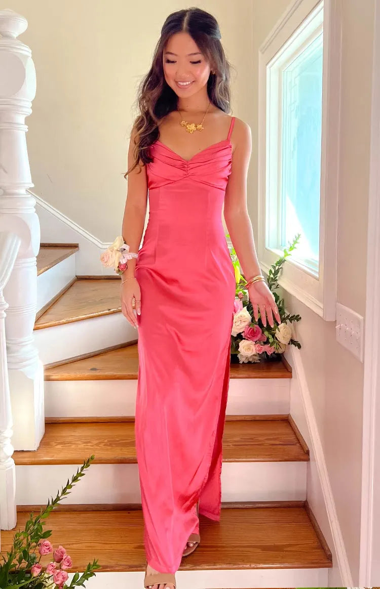 Vibrant Sheath V-Neck Spaghetti-Strap Open-Back Floor-Length Prom Dresses