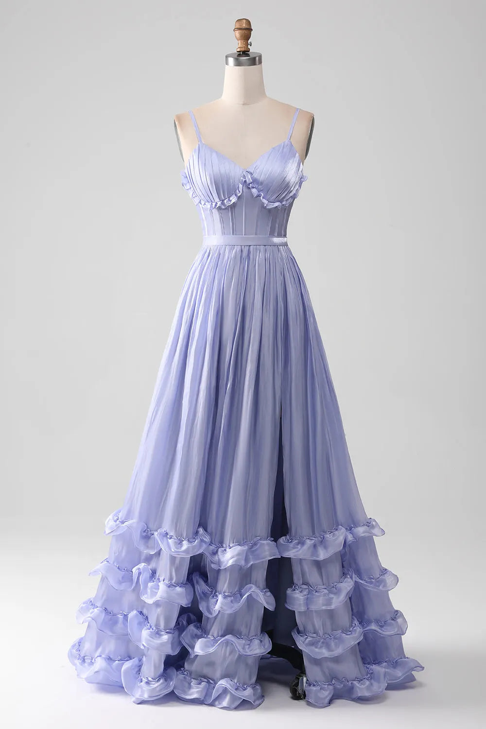 Whimsical A-Line V-Neck Spaghetti-Strap Lace-Up-Back Floor-Length Prom Dress
