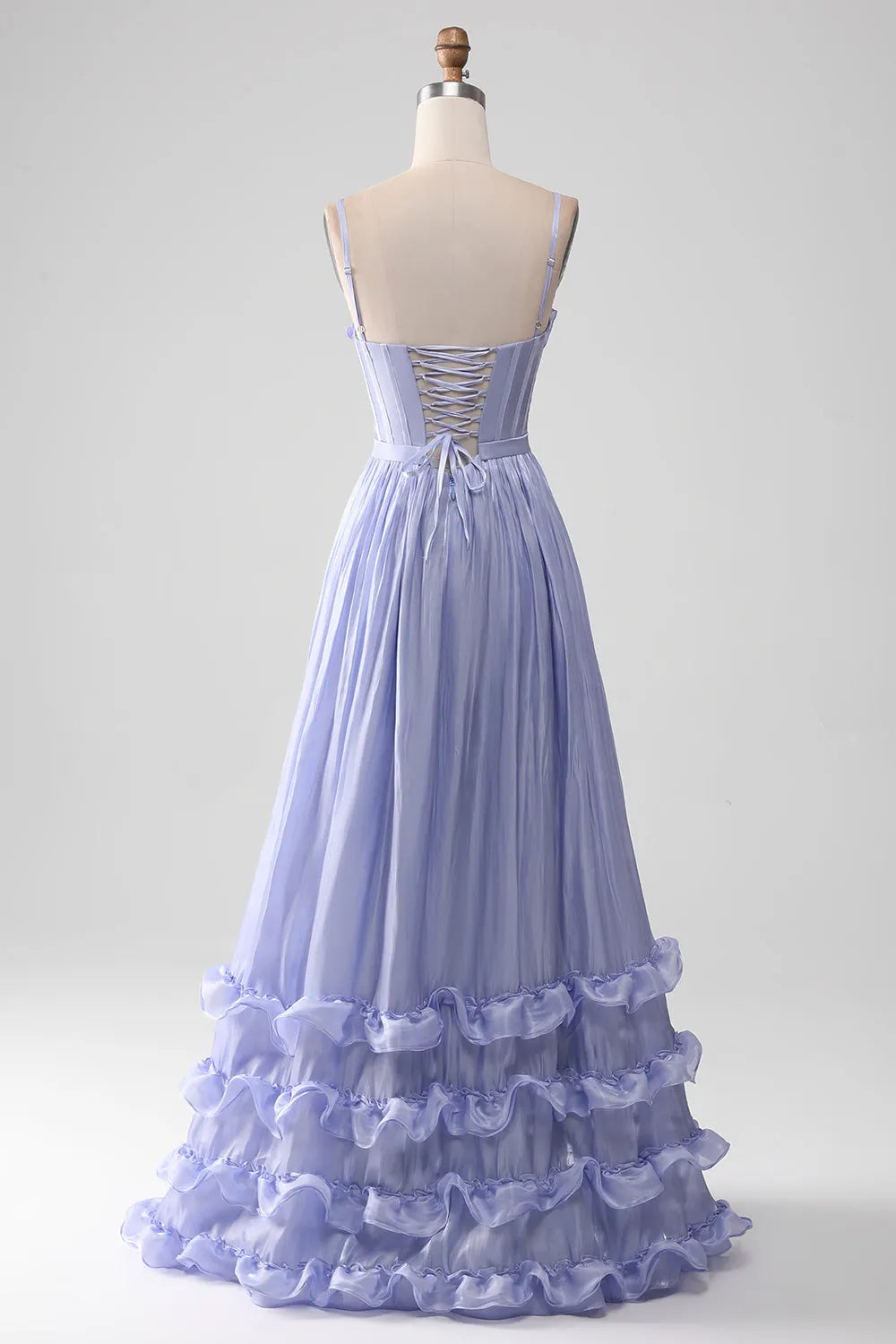 Whimsical A-Line V-Neck Spaghetti-Strap Lace-Up-Back Floor-Length Prom Dress