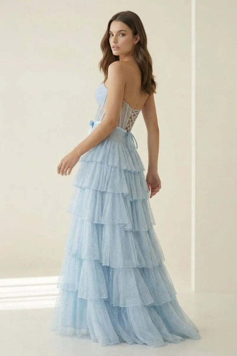 Whimsical Ballgown Strapless Sleeveless Lace-Up-Back Floor-Length Prom Gown