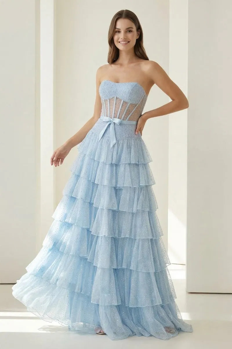 Whimsical Ballgown Strapless Sleeveless Lace-Up-Back Floor-Length Prom Gown