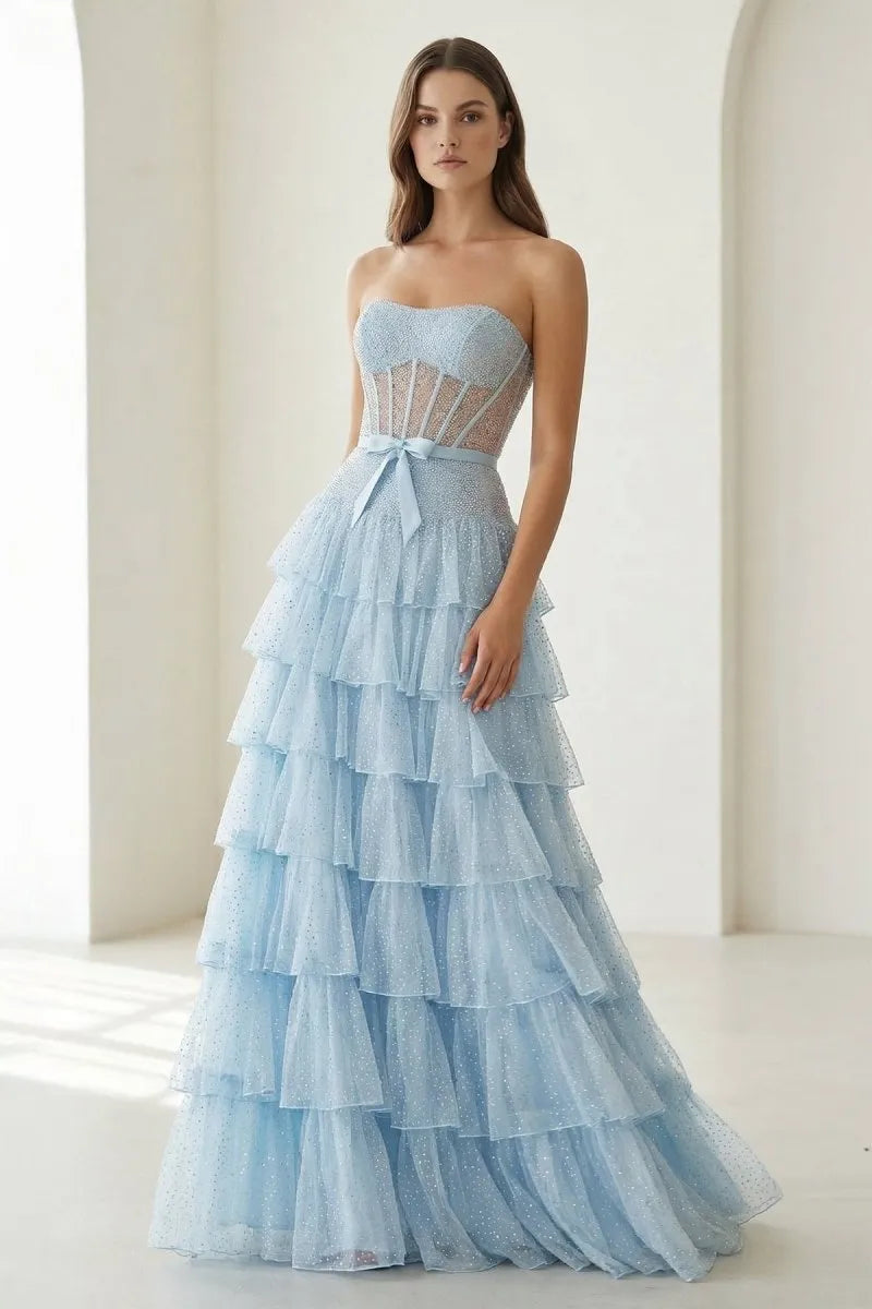 Whimsical Ballgown Strapless Sleeveless Lace-Up-Back Floor-Length Prom Gown