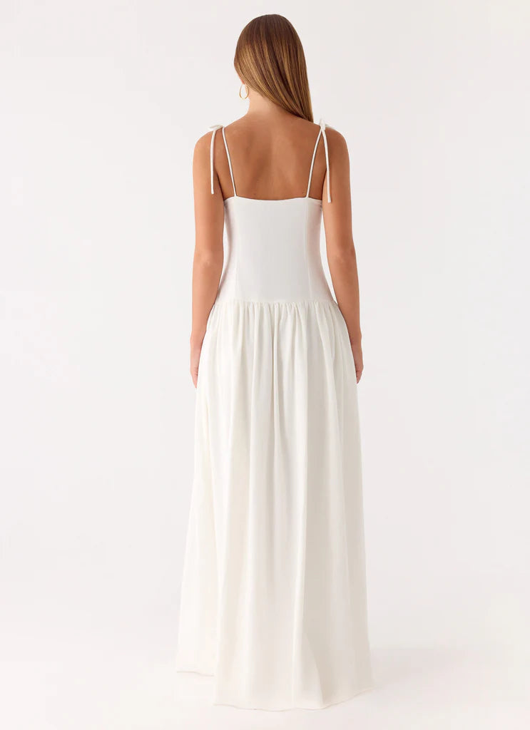 White Tie Shoulder Bustier Drop Waist Maxi Prom Dress For Elegant Evening Events