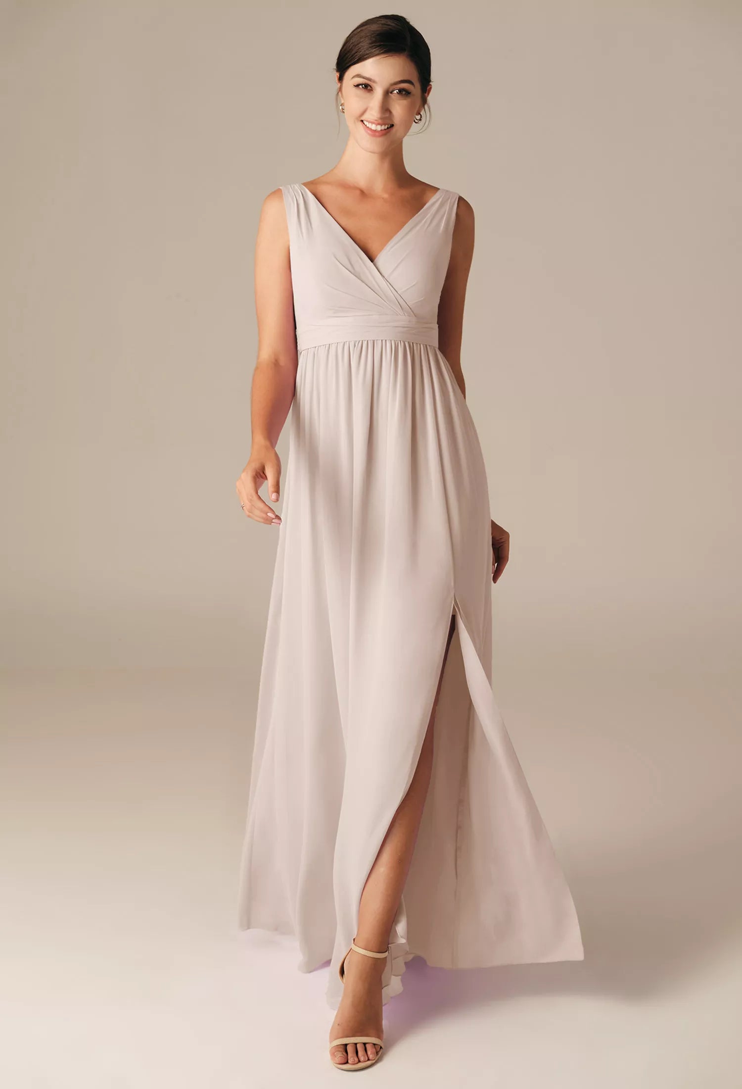 Elegant A-Line V-Neck Sleeveless Bow Back Long Floor-Length Slit Evening Dresses