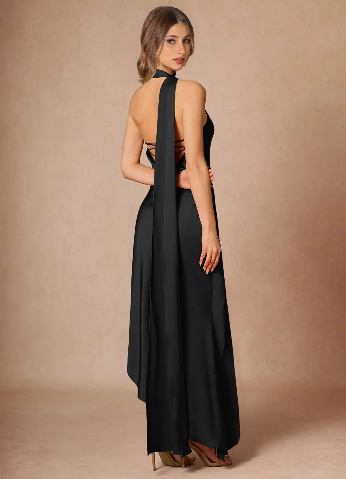 Chic Sheath One-Shoulder Sleeveless Lace-Up Back Floor-Length Evening Dresses