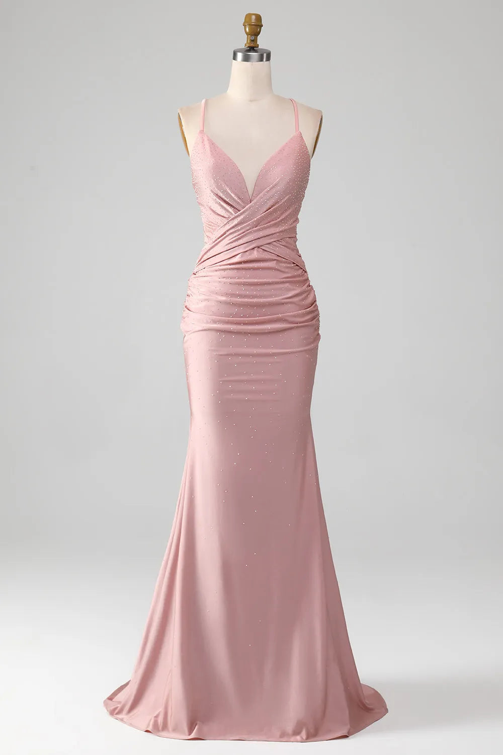 Charming Mermaid V-Neck Spaghetti-Strap Crisscross-Back Floor-Length Prom Dress