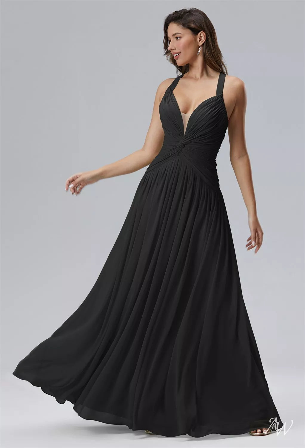 Chic A-Line Deep V Halter Neck Sleeveless Floor-Length Evening Dresses