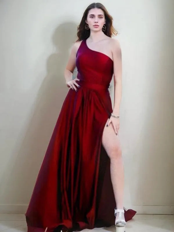 Chic A-Line One-Shoulder Sleeveless Floor-Length Formal Evening Dresses