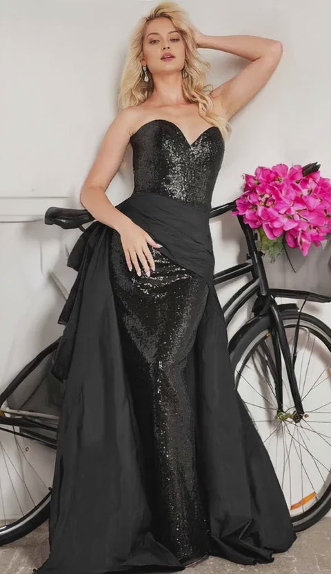 Charming A-Line Strapless Sleeveless Back Zip Sequin Tiered Ruffled Floor-Length Prom Dresses
